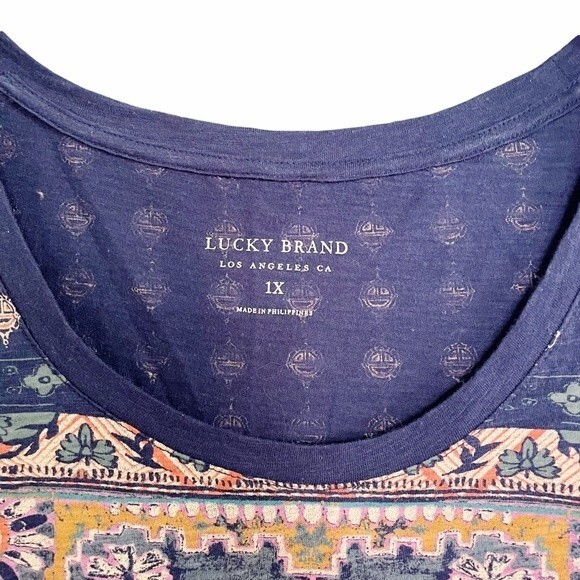 Lucky Brand Top Boho Persian Carpet Graphic Scoop Neck Tee Women’s Plus Size 1X - Picture 6 of 9
